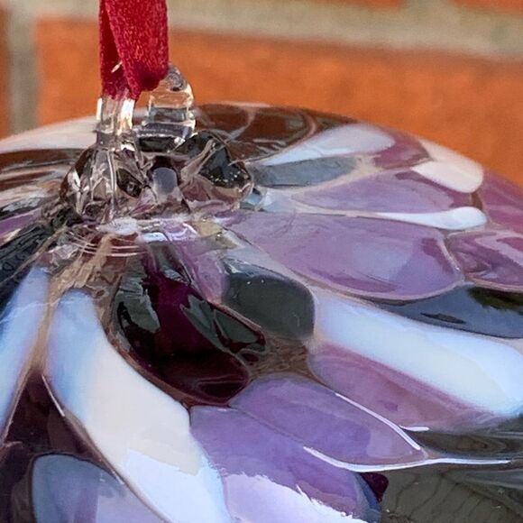 Handmade Artisan Glass Ornament - Purple and White - Picture 12 of 14